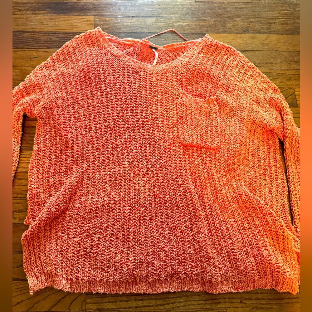 Free People Womens S Small Orange Peach Knit Pullover Sweater Jumper Comfy Boho
